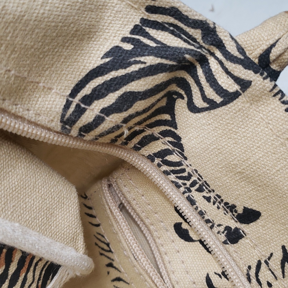 Zebra Novelty Print Canvas 100% Cotton Large Tote Bag Safari Beachy Vacation - Picture 10 of 16